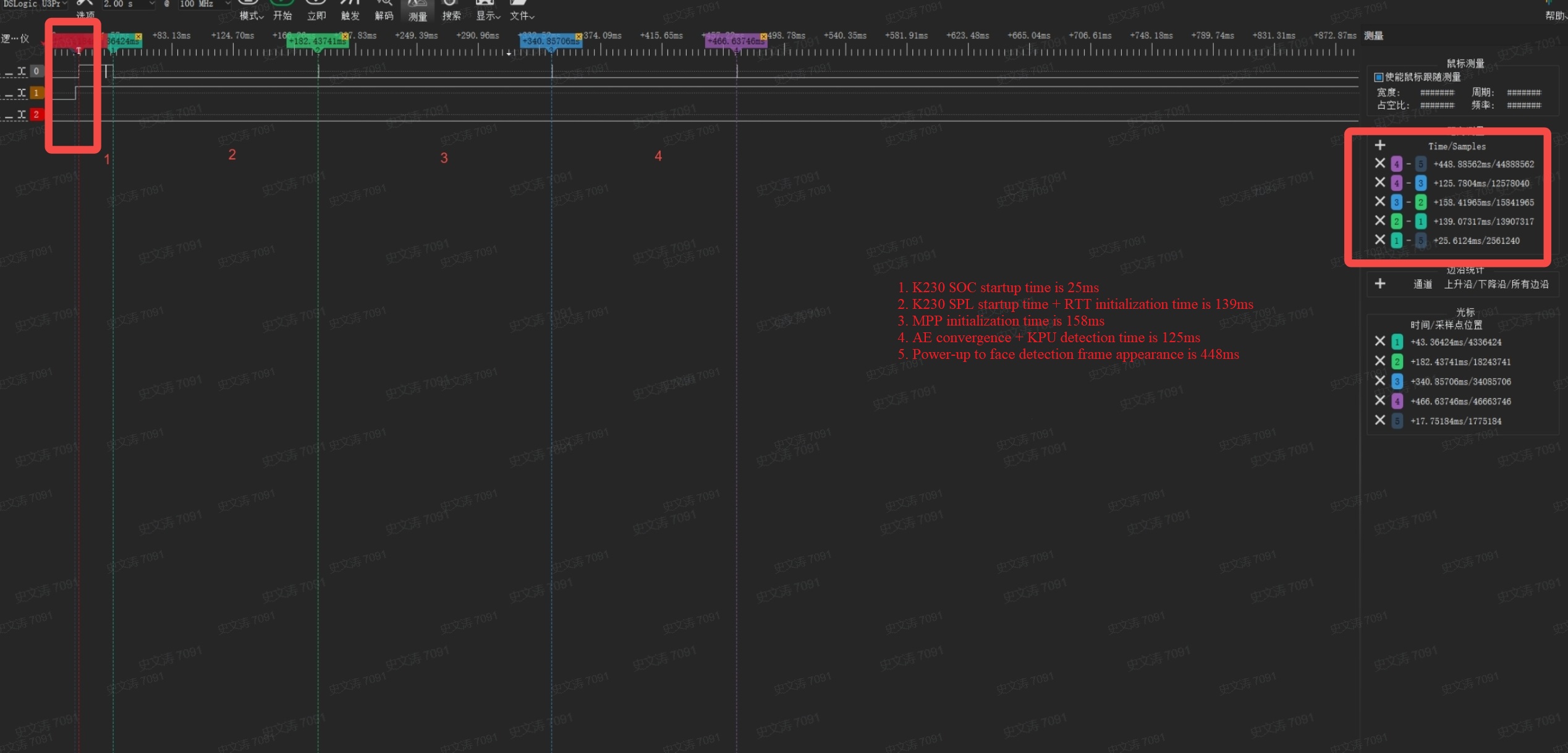 The logic analyzer counts the startup time